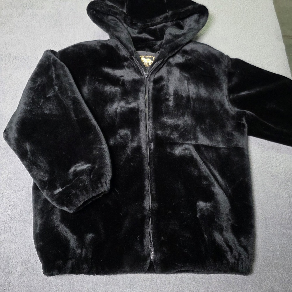 Donna Salyers Fabulous-Furs Womens M Hooded Jacket Black Faux Fur Zip 13111
